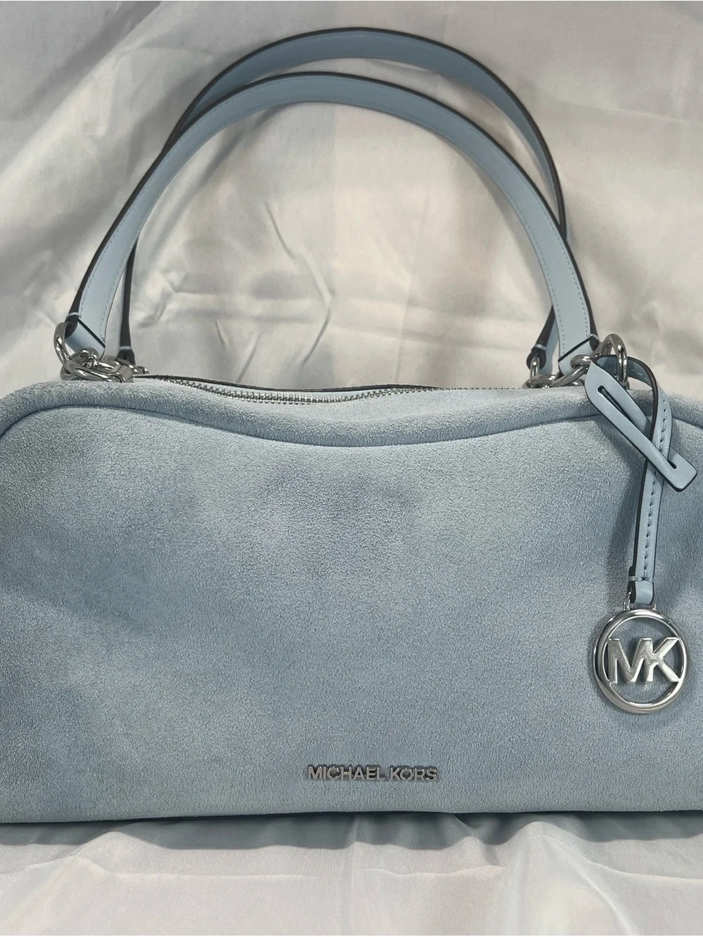 Michael Kors Cecily Medium Pale Ocean Suede Shoulder Bag & Wallet Set EUC
